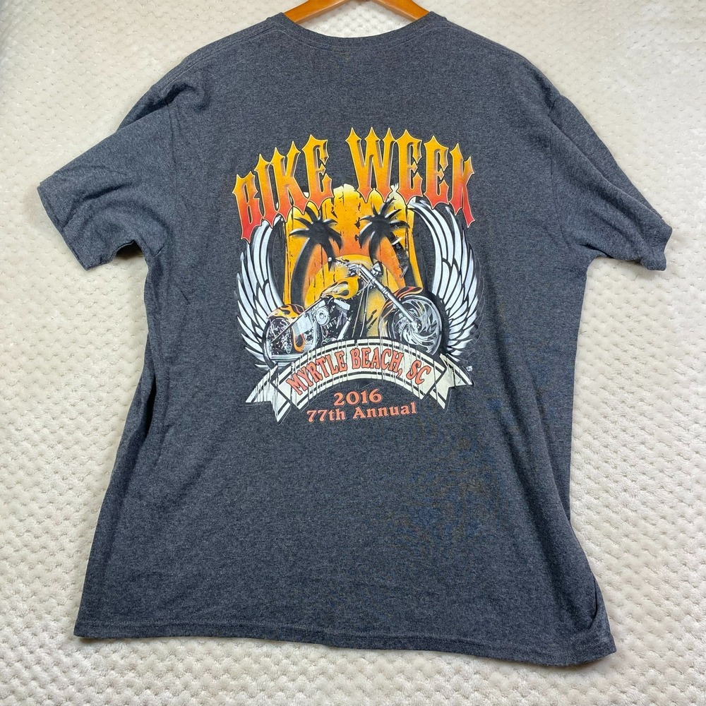 Myrtle Beach Bike Week T-Shirt Mens Large 2016 77th Annual Palm Trees Gray Tee